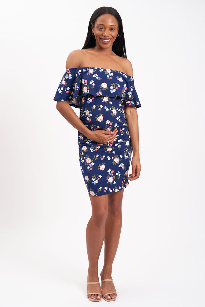Off-the-shoulder floral maternity mini dress