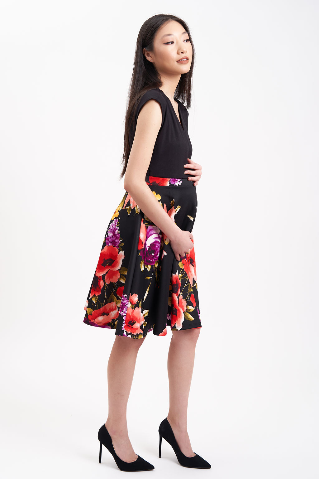 Black Floral Maternity/Nursing Skater Dress Large / Black Black Floral Maternity/Nursing Skater Dress Large / Black