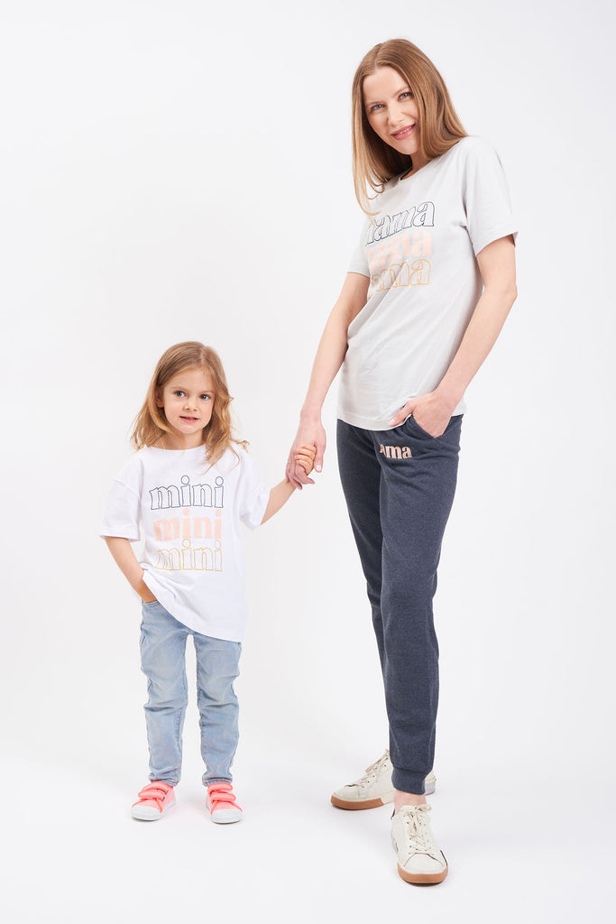 Graphic women’s t-shirt with lettering of “Mama, mama, mama”.