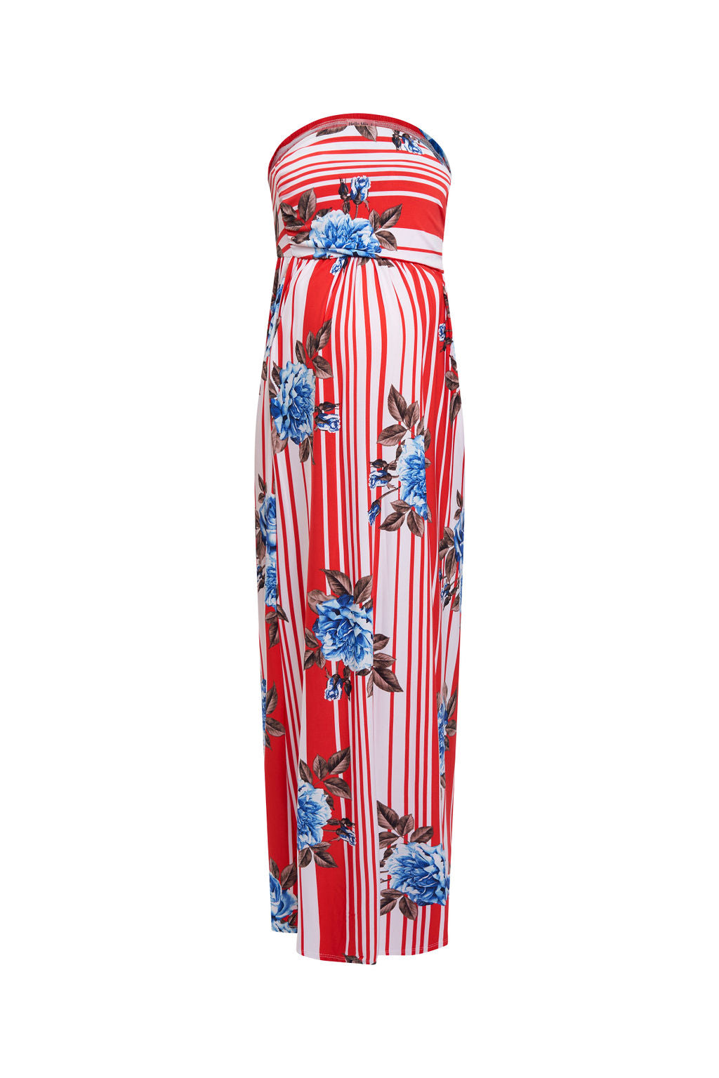 Floral Maxi Strapless Dress with Pockets Small / Red Floral Maxi Strapless Dress with Pockets Small / Red