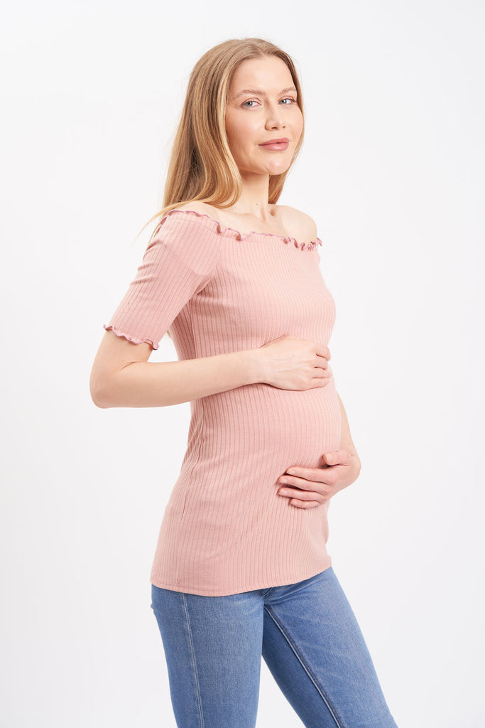 Off the Shoulder Ribbed Maternity Top