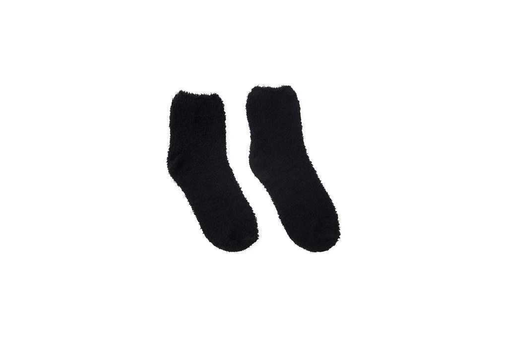 Black, fuzzy, furry, women’s socks. Ultra soft.