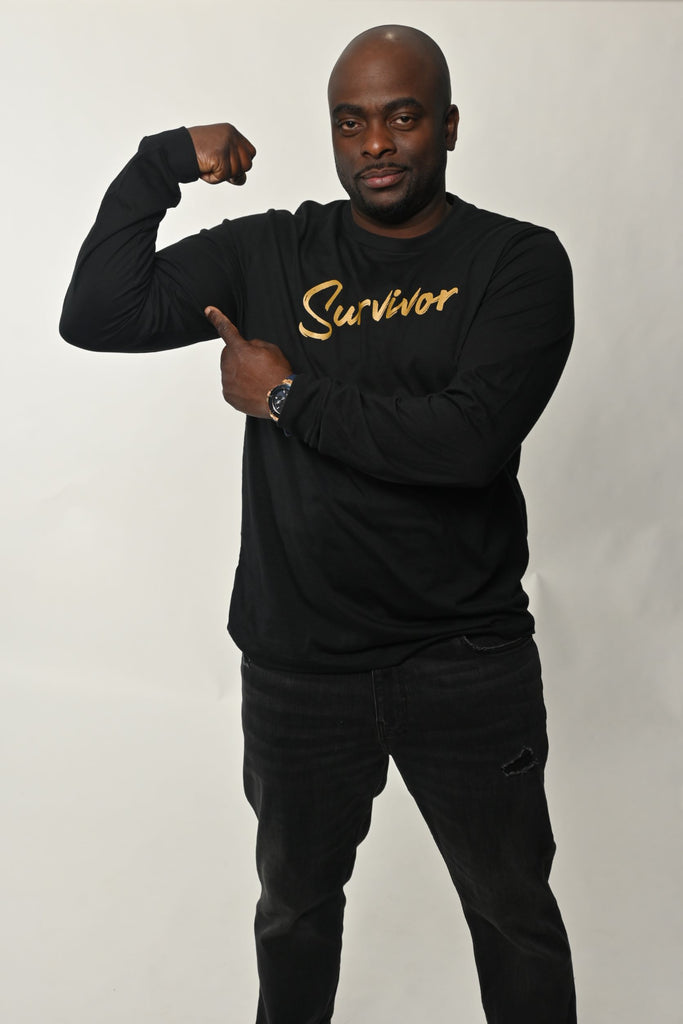 Graphic unisex long-sleeved t-shirt with printed “Survivor” lettering.